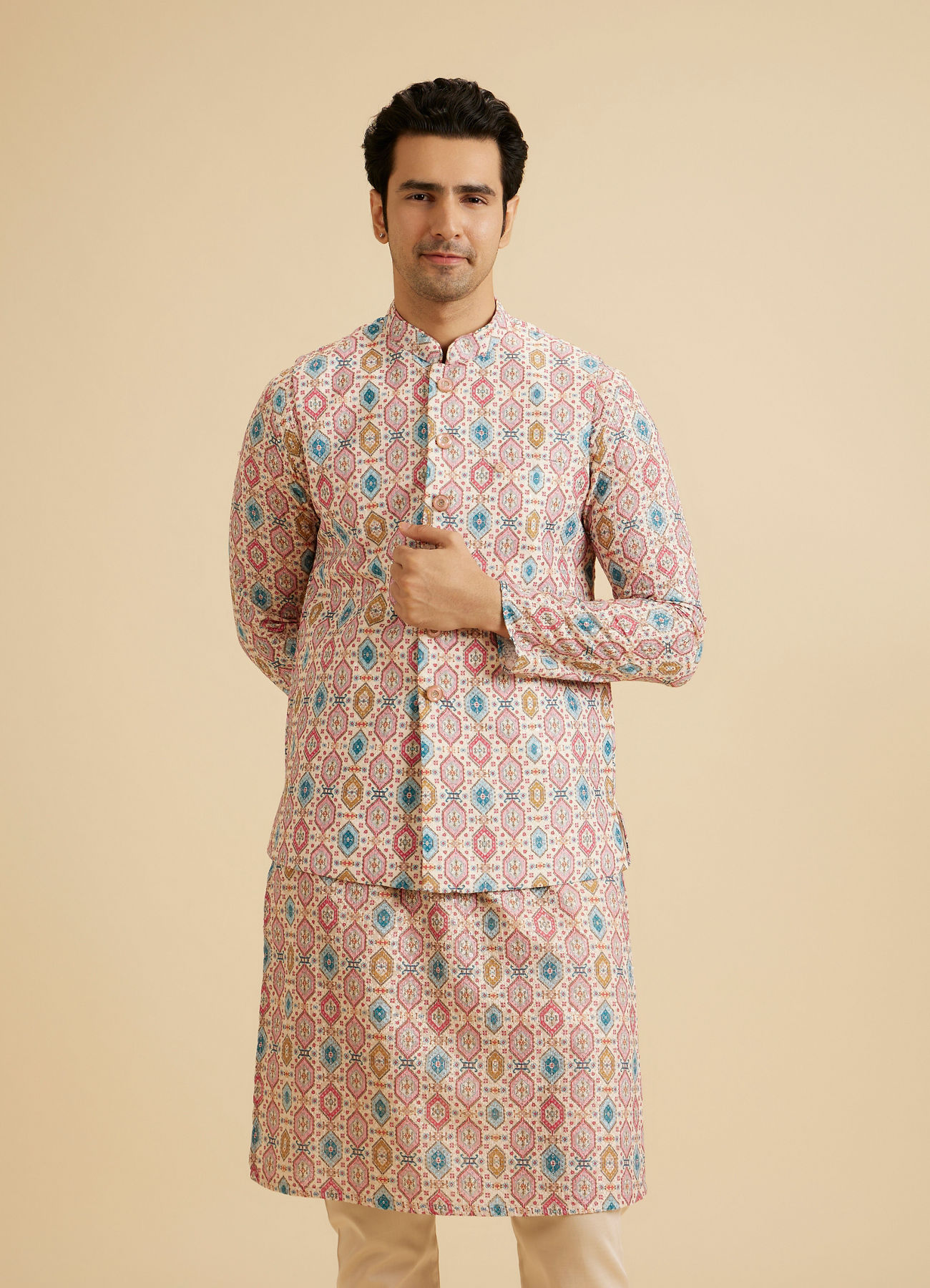 Manyavar Men Charming Cream Nehru Jacket