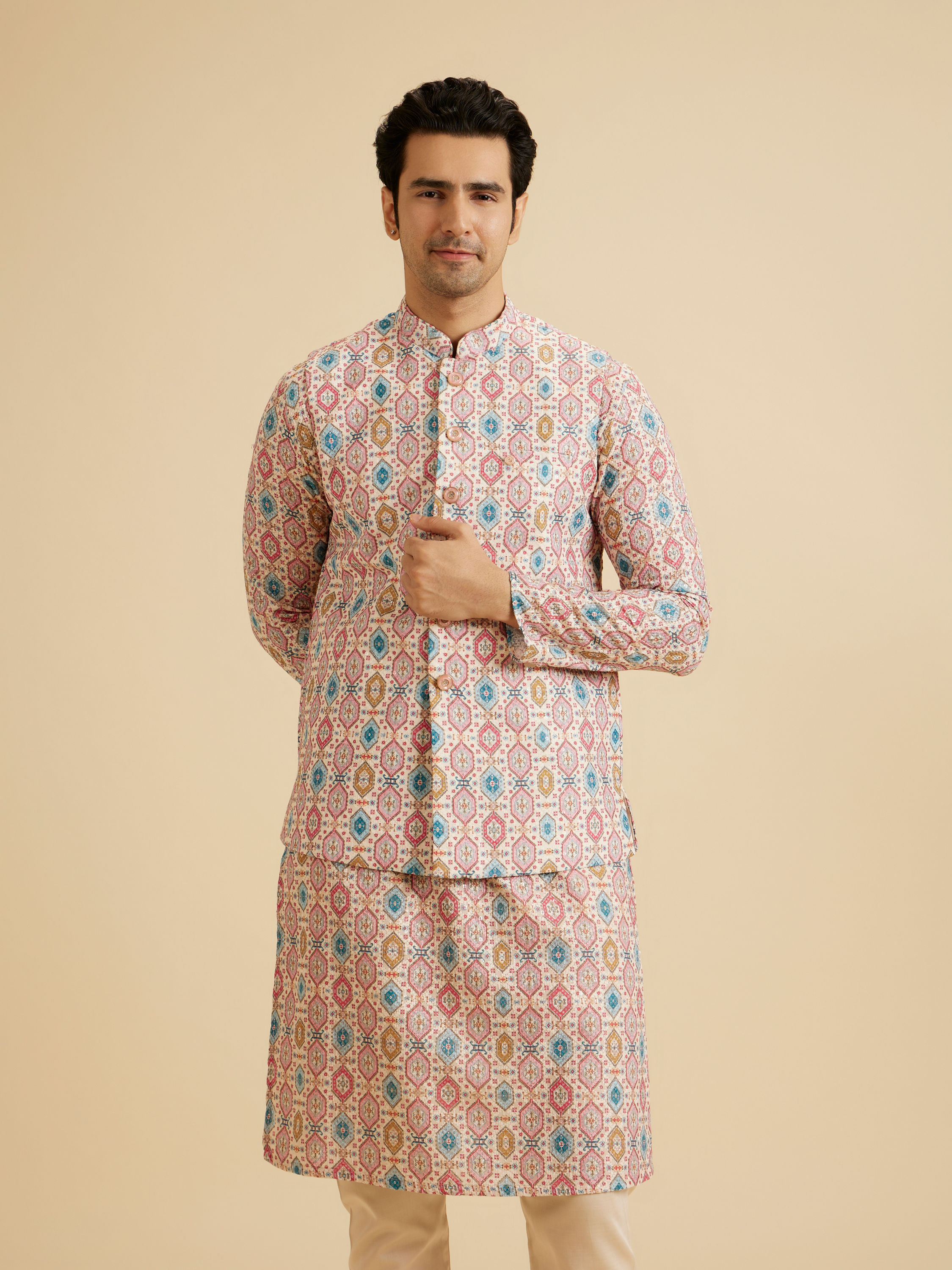 Manyavar Men Charming Cream Nehru Jacket