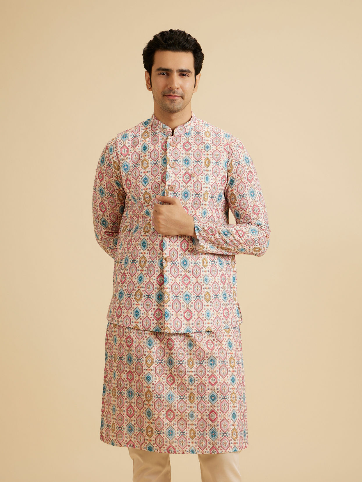 Manyavar Men Charming Cream Nehru Jacket