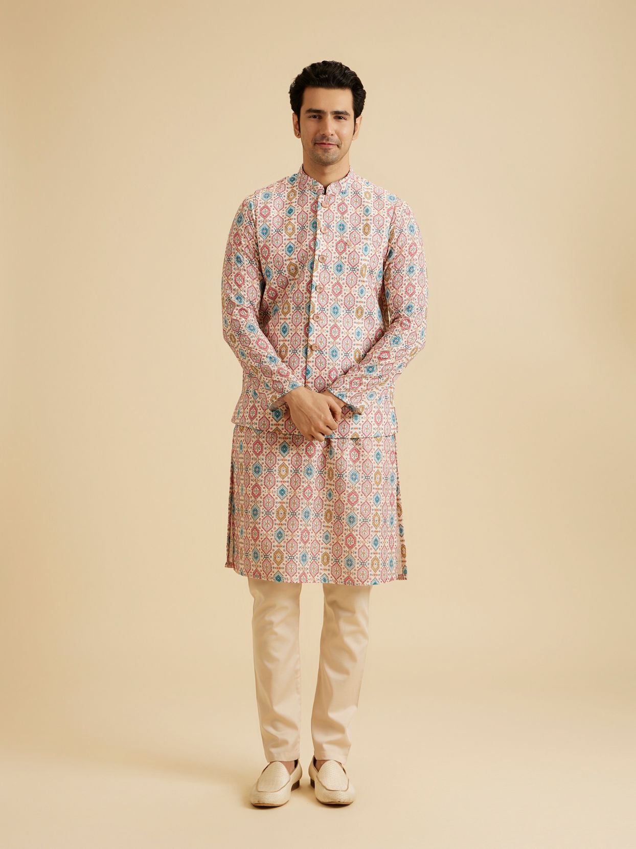 Manyavar Men Charming Cream Nehru Jacket