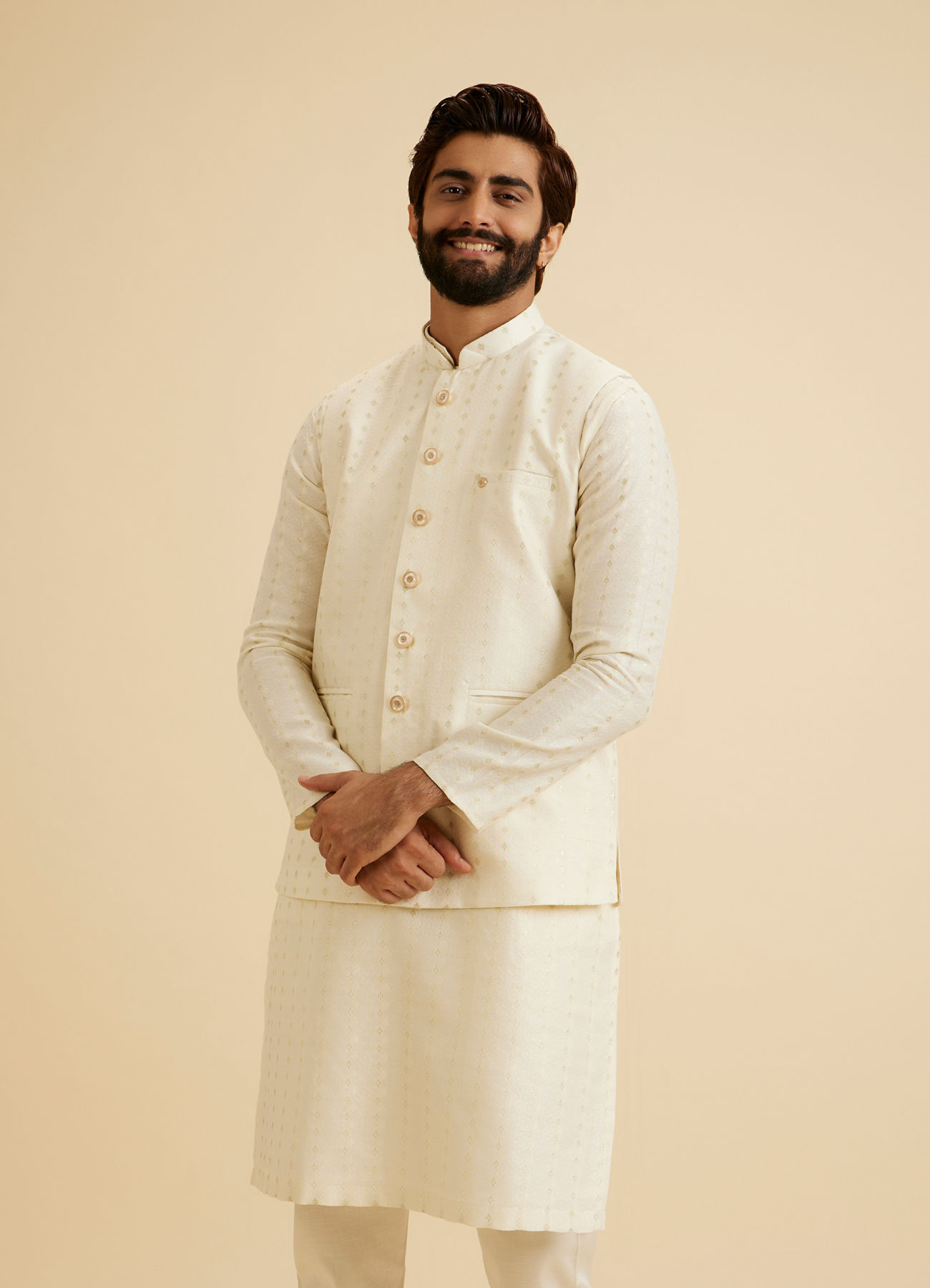 Manyavar Men Creamy Elegance Nehru Jacket
