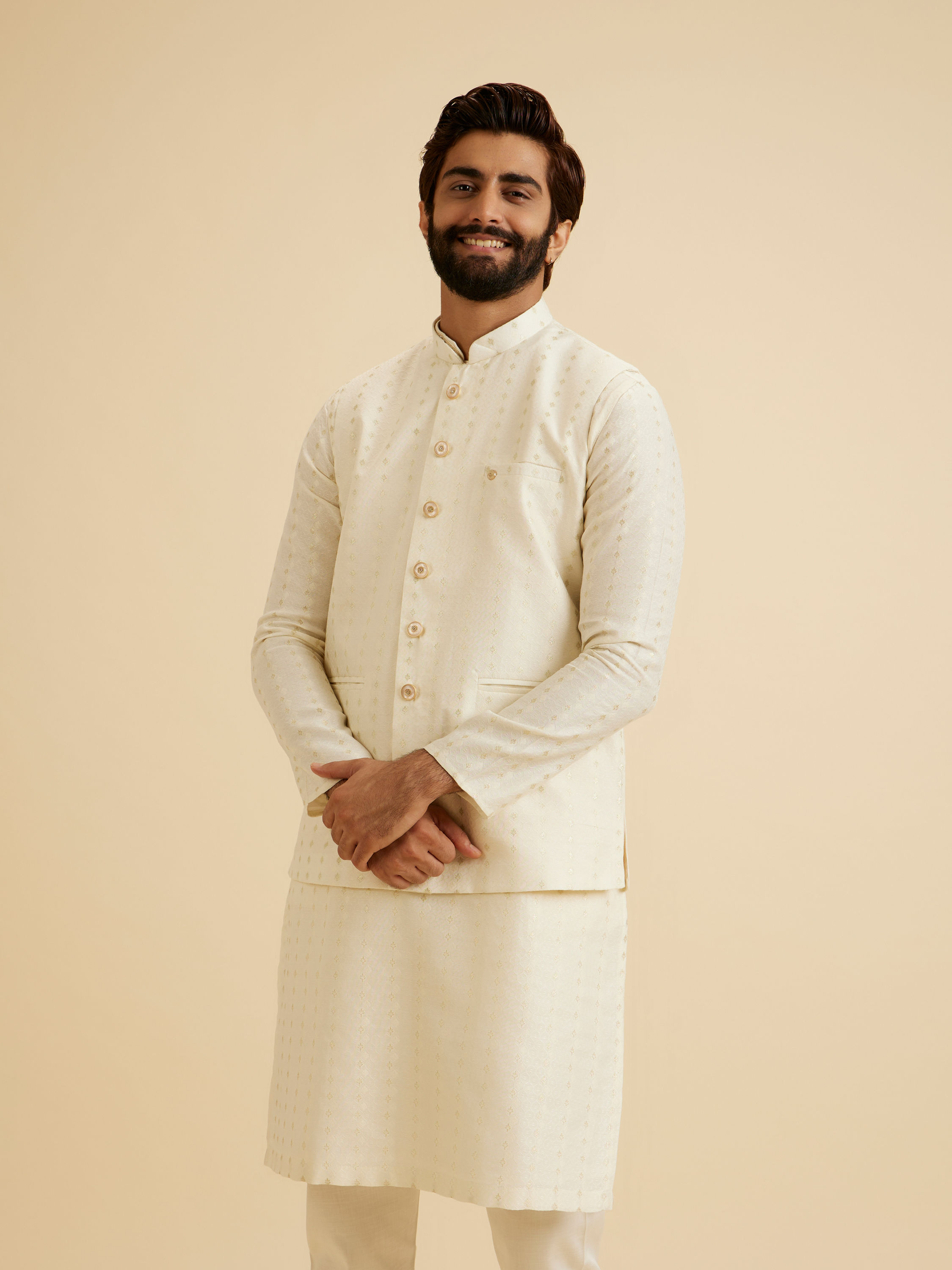 Manyavar Men Creamy Elegance Nehru Jacket