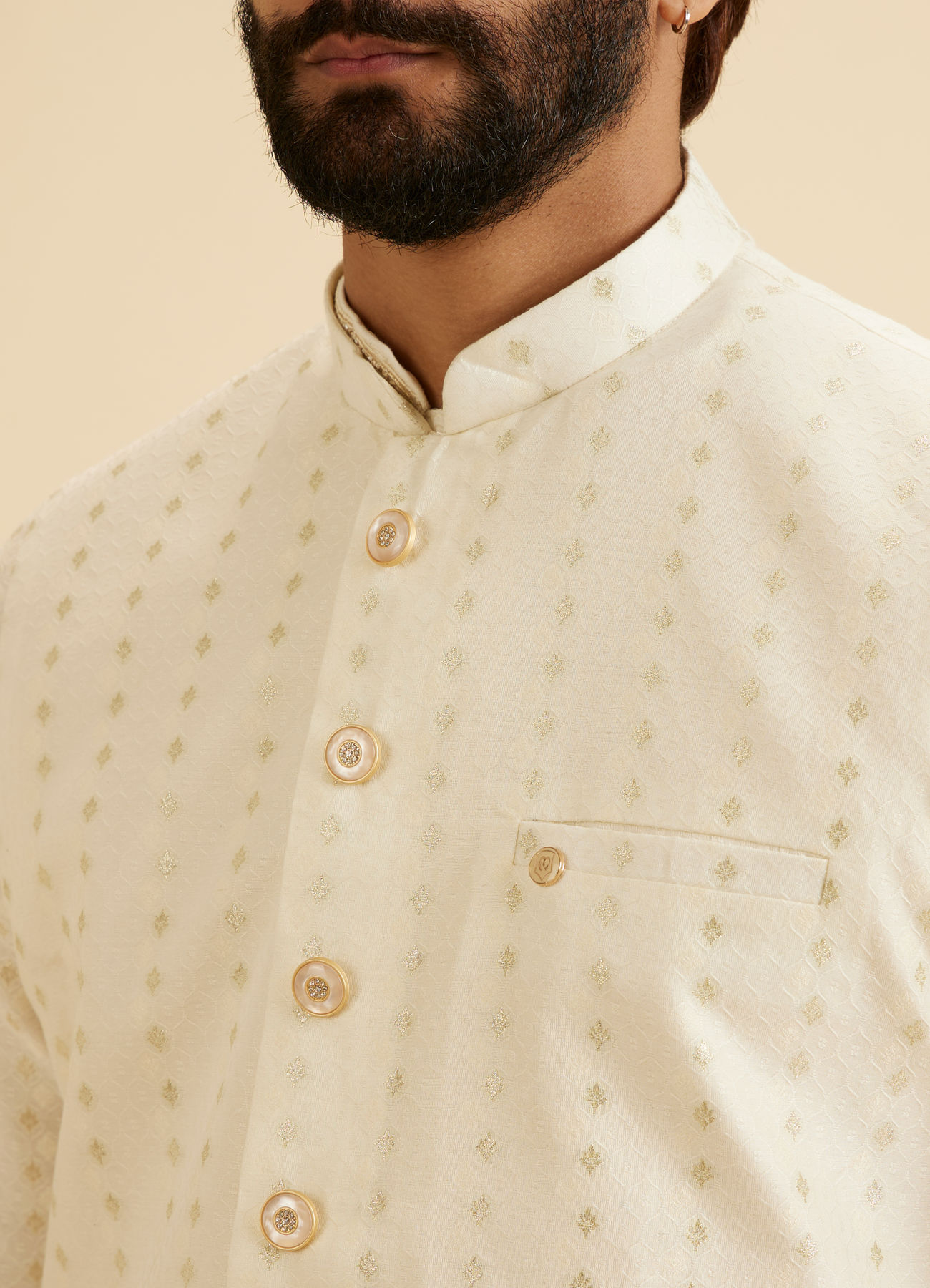Manyavar Men Creamy Elegance Nehru Jacket
