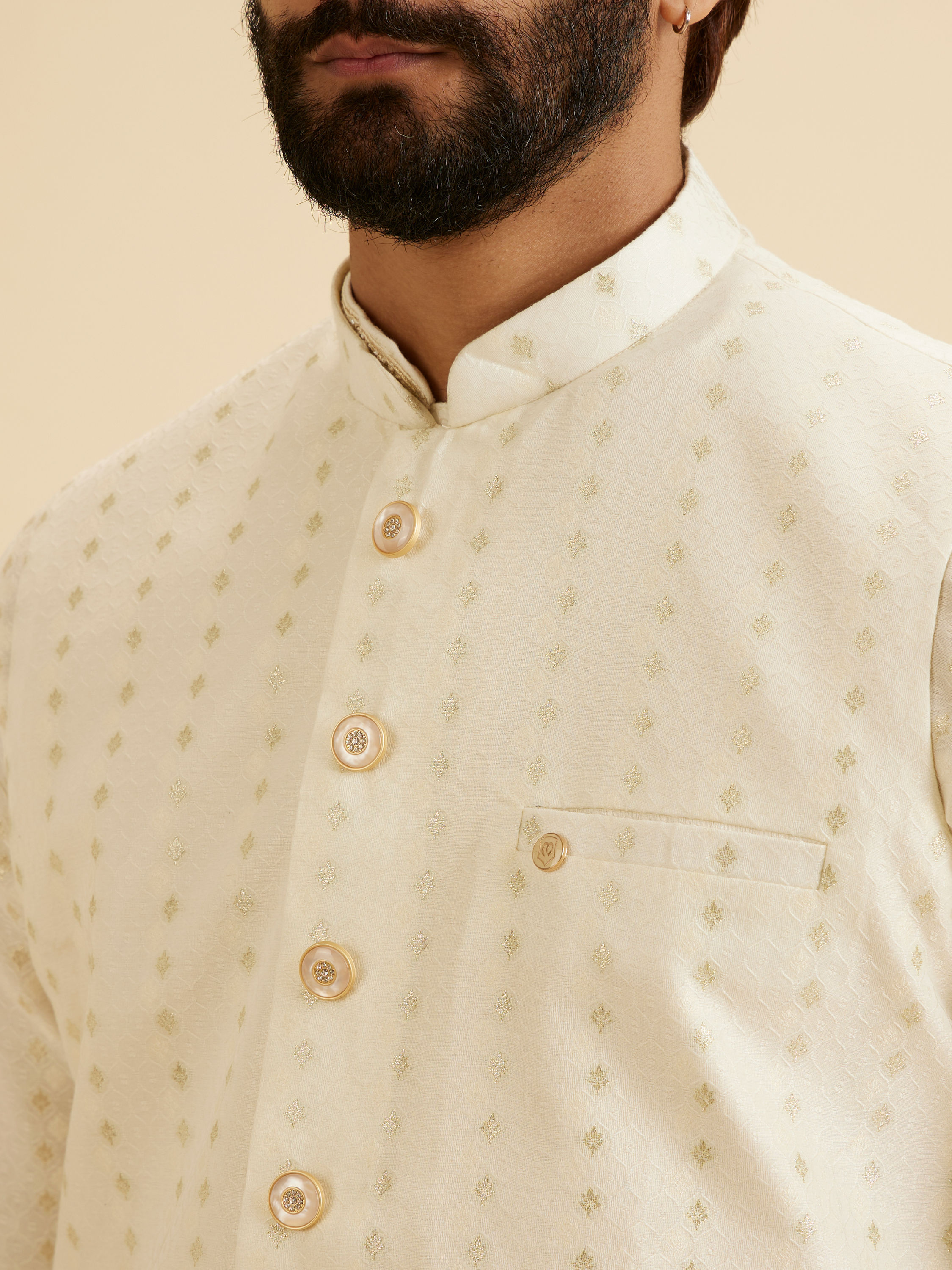 Manyavar Men Creamy Elegance Nehru Jacket