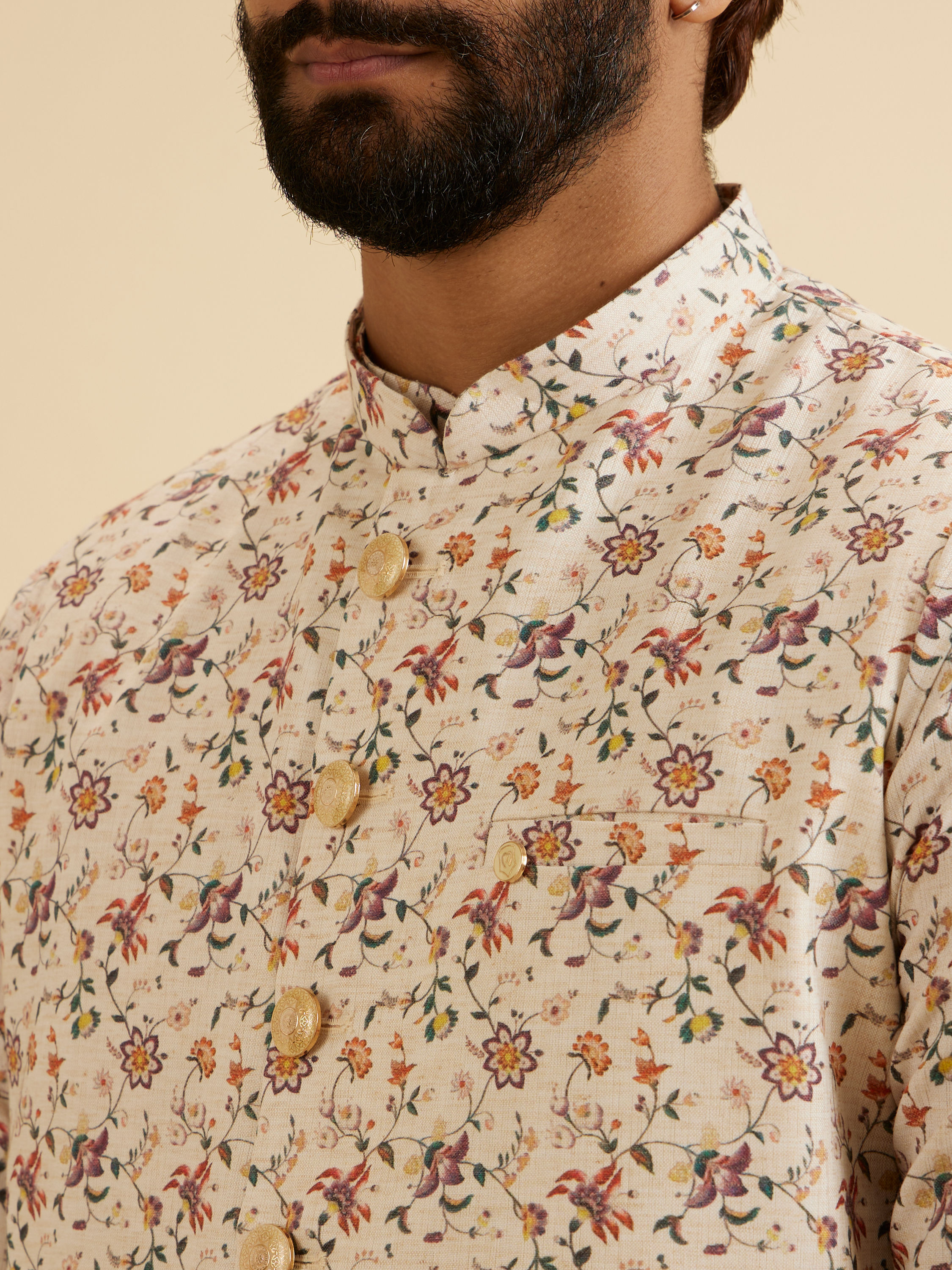 Manyavar Men Charismatic Beige Nehru Jacket