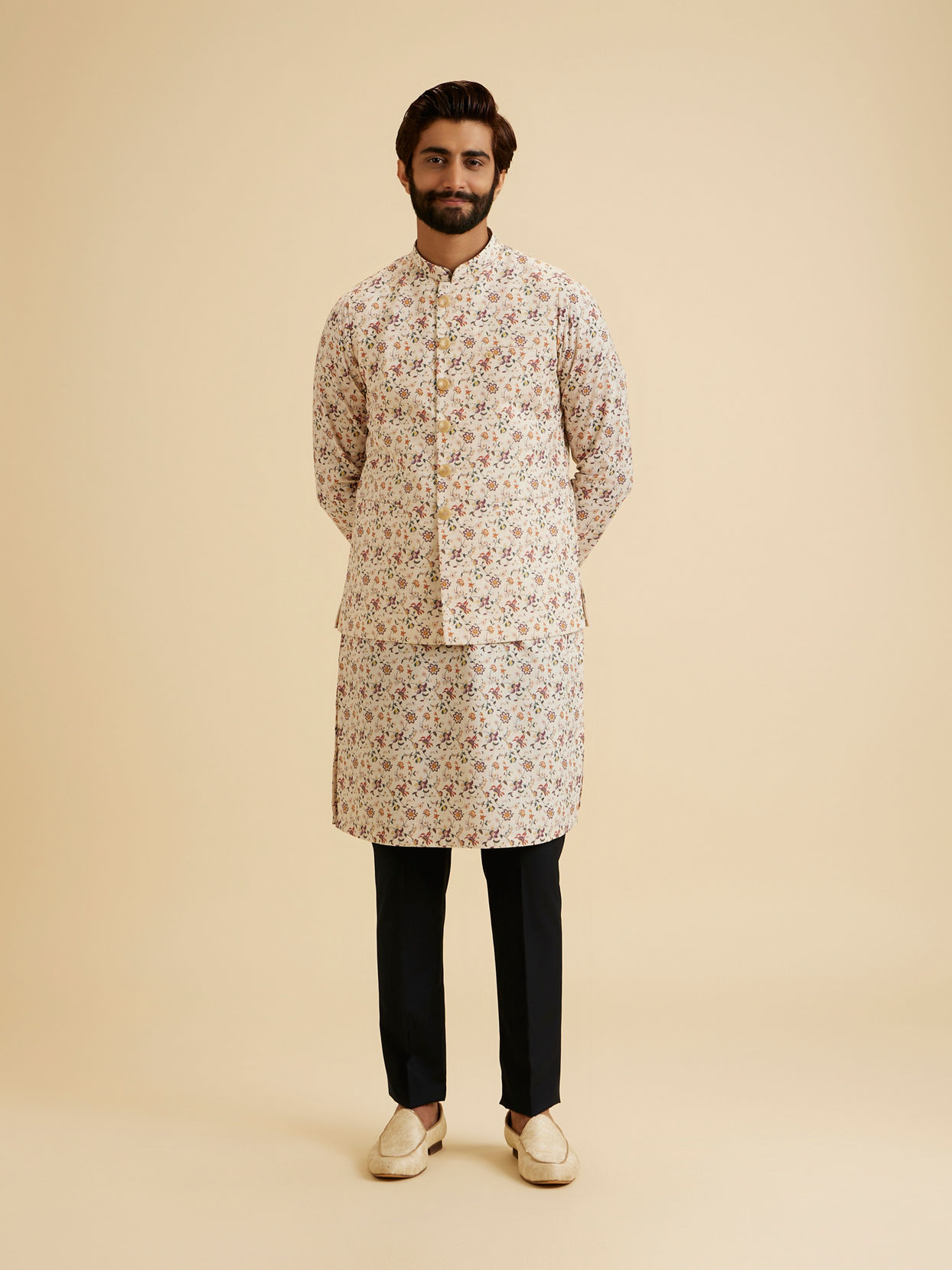 Manyavar Men Charismatic Beige Nehru Jacket