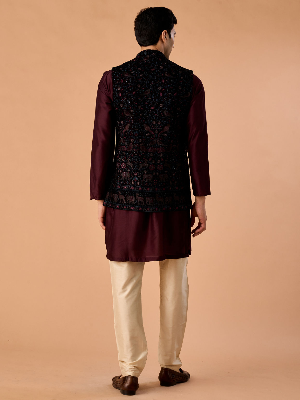 Manyavar Men Velvety Wine Nehru Jacket