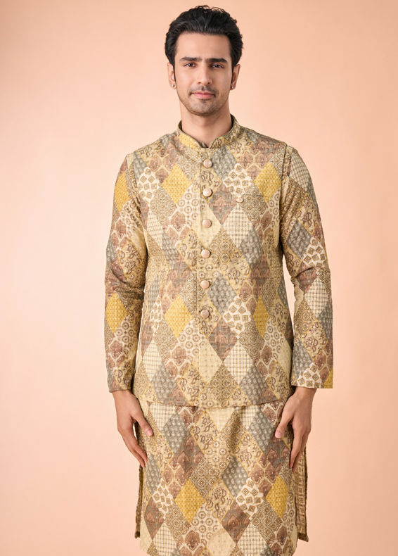 Manyavar Men Light Mid Green Nehru Jacket