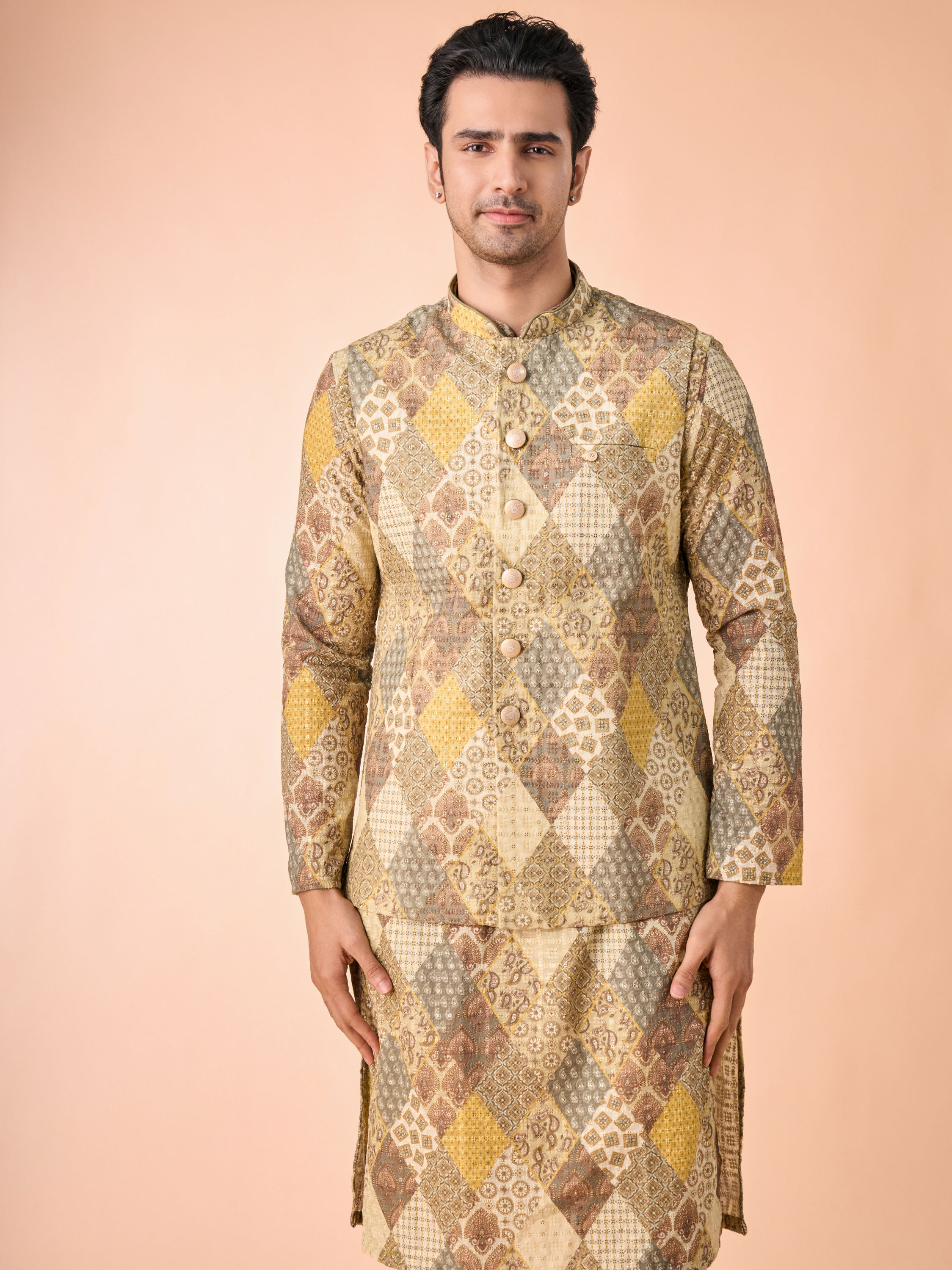 Manyavar Men Light Mid Green Nehru Jacket
