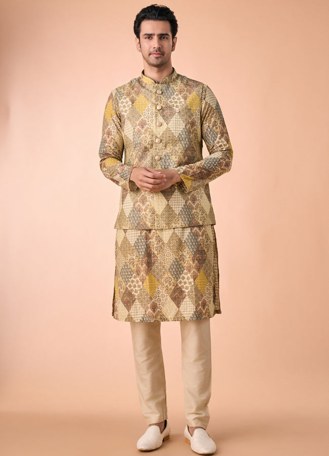 Manyavar Men Light Mid Green Nehru Jacket