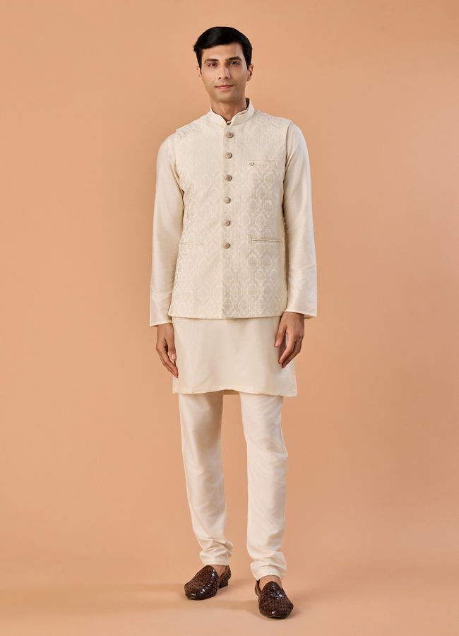 Manyavar Men Majestic Cream Nehru Jacket