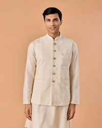 Manyavar Men Majestic Cream Nehru Jacket