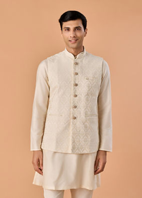 Manyavar Men Majestic Cream Nehru Jacket