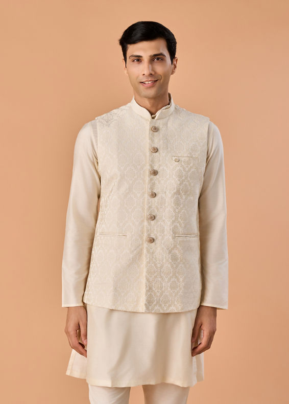 Manyavar Men Majestic Cream Nehru Jacket