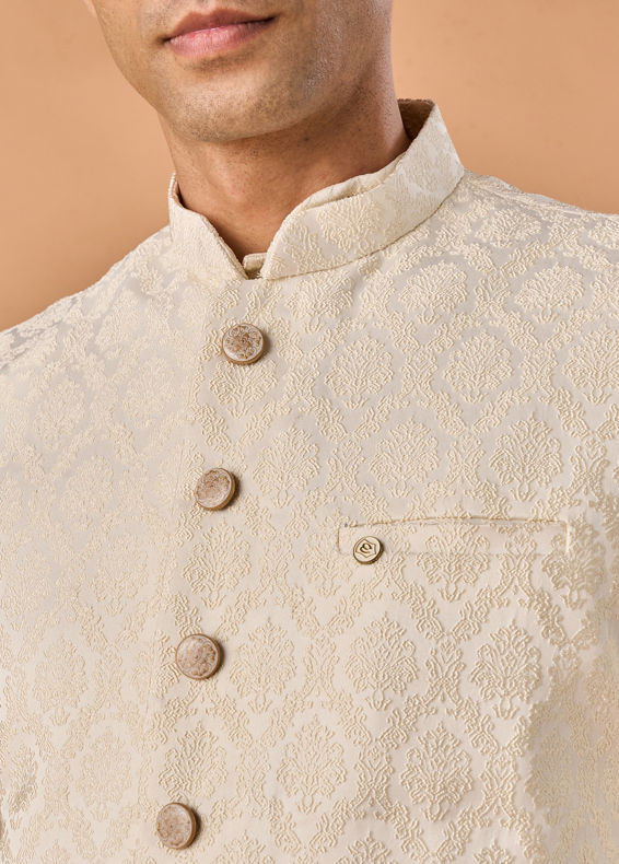 Manyavar Men Majestic Cream Nehru Jacket