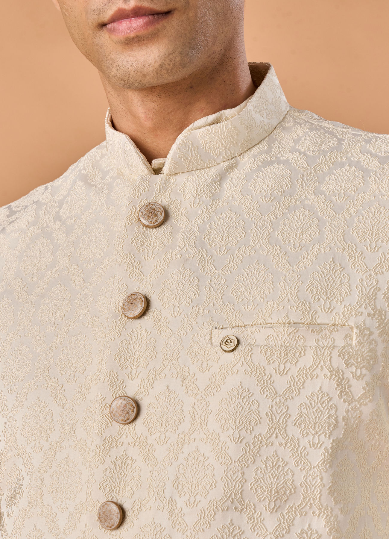 Manyavar Men Majestic Cream Nehru Jacket