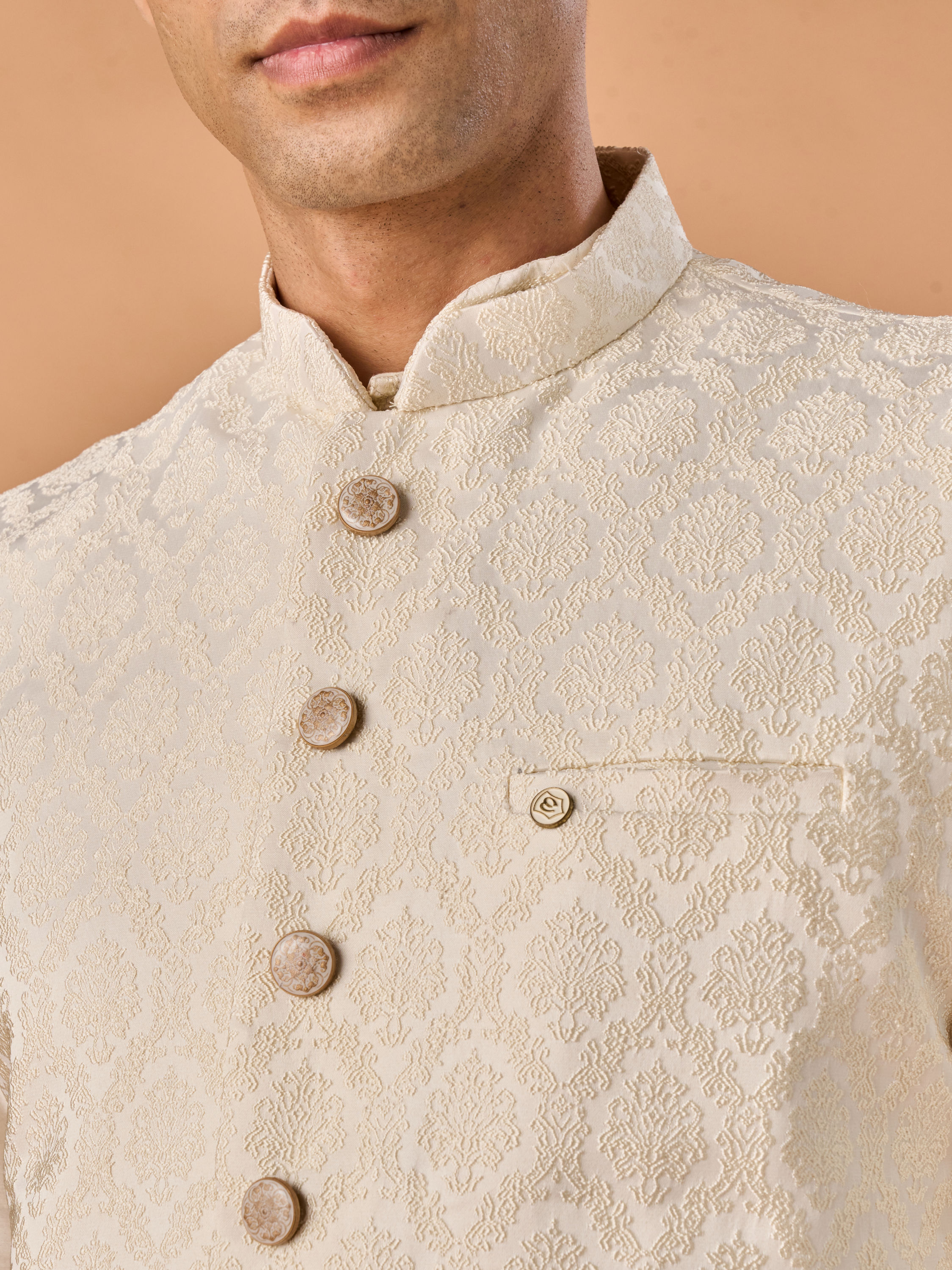 Manyavar Men Majestic Cream Nehru Jacket