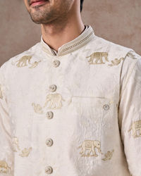 Manyavar Men Warm White Elegance Nehru Jacket