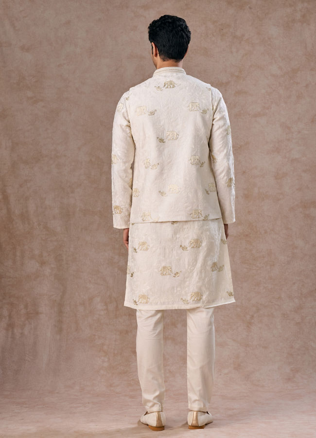 Manyavar Men Warm White Elegance Nehru Jacket