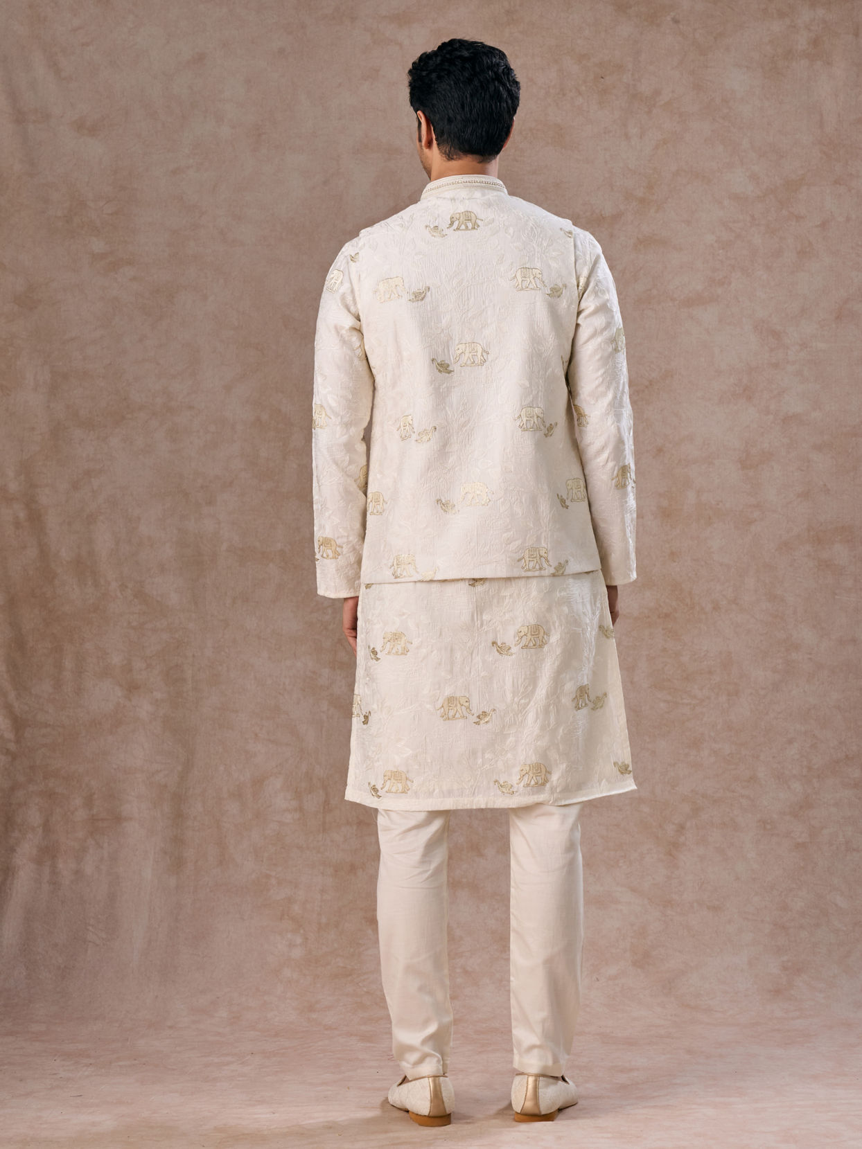 Manyavar Men Warm White Elegance Nehru Jacket