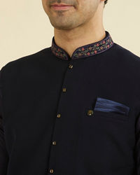 Manyavar Men Elegant Dark Blue Nehru Jacket