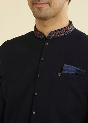 Manyavar Men Elegant Dark Blue Nehru Jacket