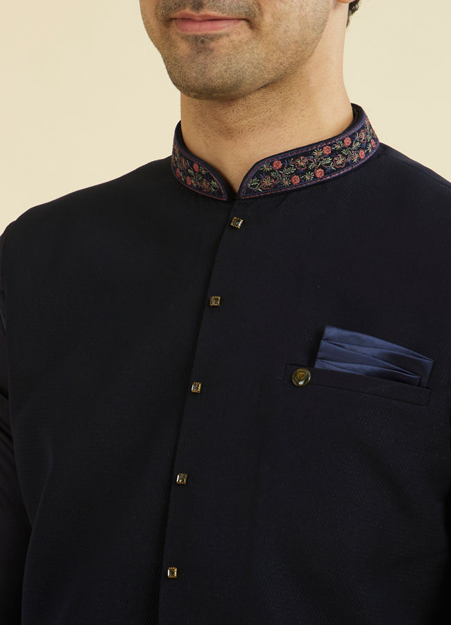 Manyavar Men Elegant Dark Blue Nehru Jacket