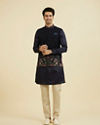 Manyavar Men Elegant Dark Blue Nehru Jacket