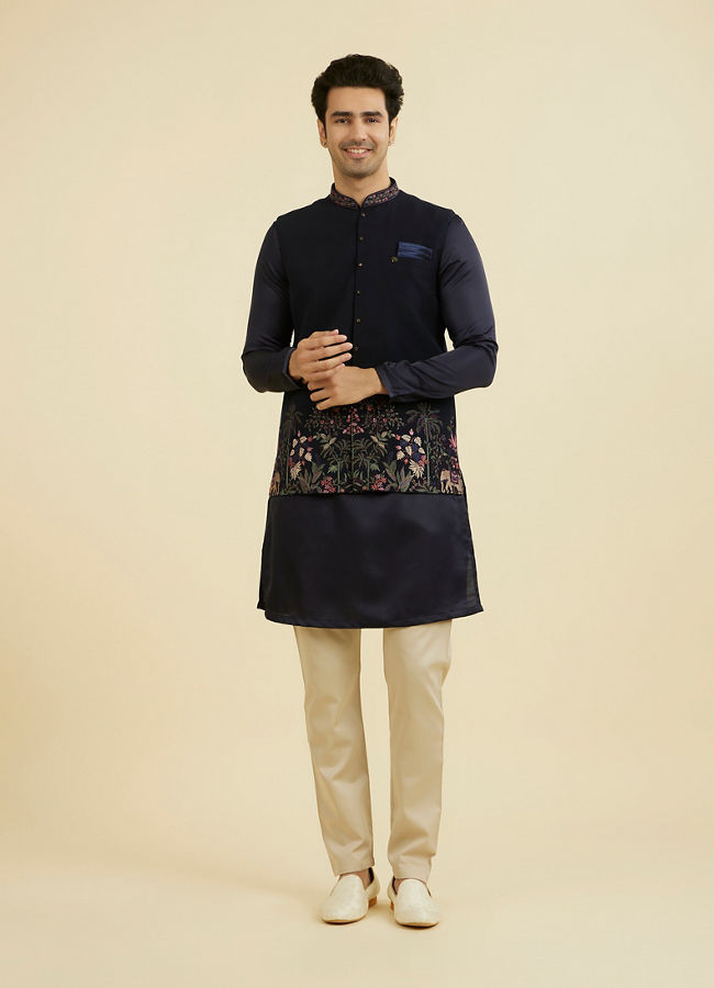 Manyavar Men Elegant Dark Blue Nehru Jacket