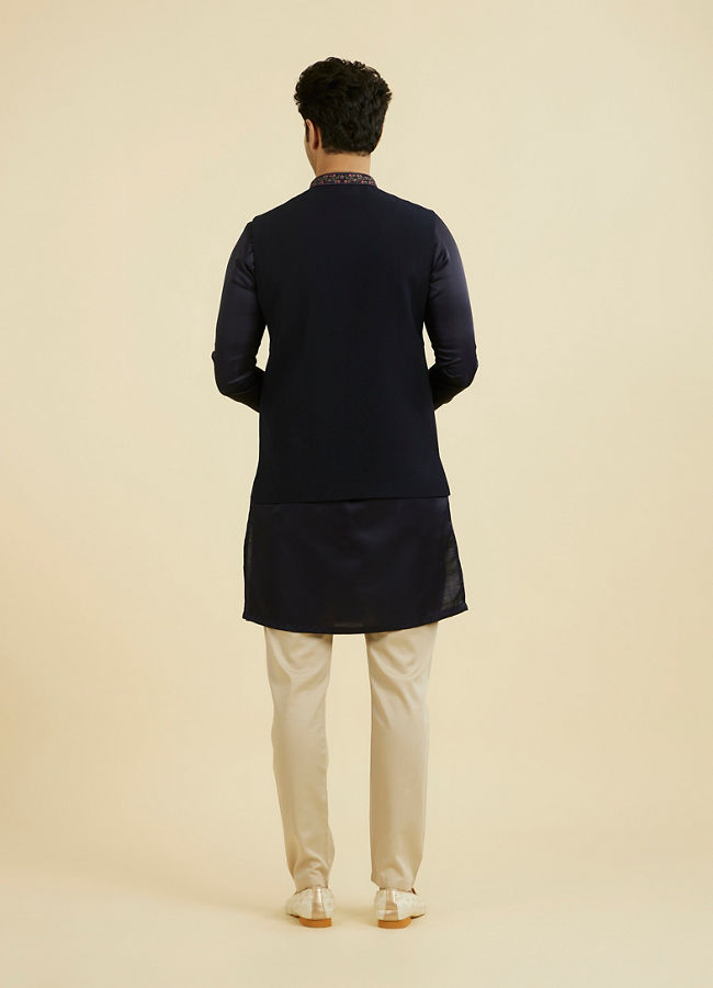 Manyavar Men Elegant Dark Blue Nehru Jacket