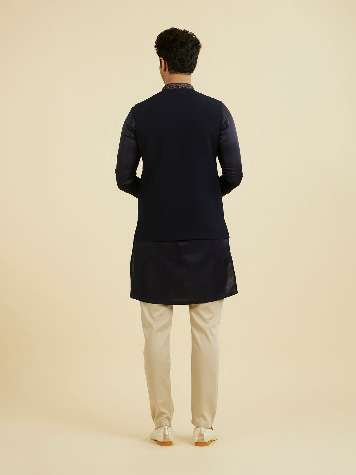 Manyavar Men Elegant Dark Blue Nehru Jacket