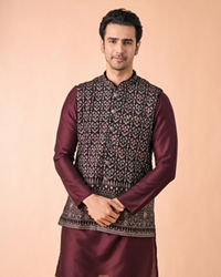 Manyavar Men Purple Velvet Elegance Nehru Jacket