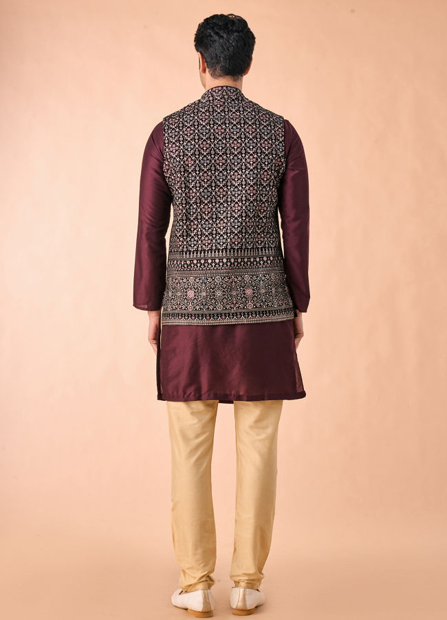 Manyavar Men Purple Velvet Elegance Nehru Jacket