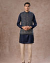 Manyavar Men Elegant Teal Blue Velvet Nehru Jacket