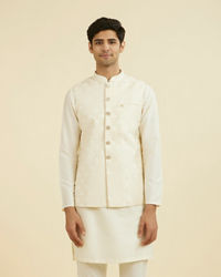 Manyavar Men Cream Brocade Nehru Jacket