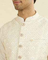 Manyavar Men Cream Brocade Nehru Jacket