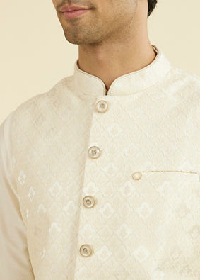 Manyavar Men Cream Brocade Nehru Jacket