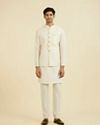 Manyavar Men Cream Brocade Nehru Jacket