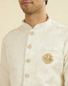Manyavar Men Cream Brocade Nehru Jacket