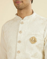 Manyavar Men Cream Brocade Nehru Jacket