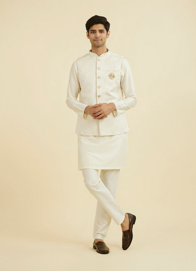 Manyavar Men Cream Brocade Nehru Jacket