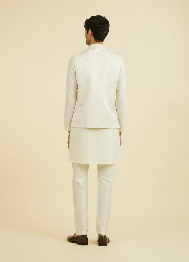 Manyavar Men Cream Brocade Nehru Jacket