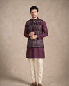 Manyavar Men Purple Velvet Nehru Jacket with Embroidery