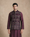 Manyavar Men Purple Velvet Nehru Jacket with Embroidery