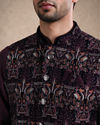 Manyavar Men Purple Velvet Nehru Jacket with Embroidery