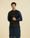 Manyavar Men Teal Velvet Nehru Jacket