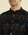 Manyavar Men Teal Velvet Nehru Jacket