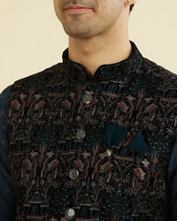 Manyavar Men Teal Velvet Nehru Jacket
