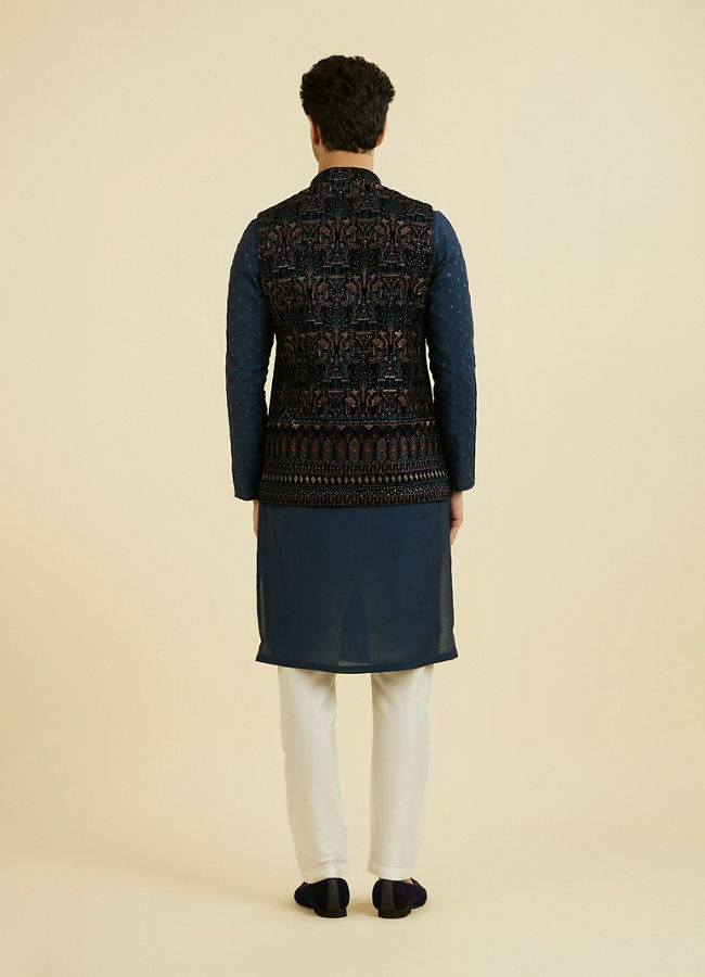 Manyavar Men Teal Velvet Nehru Jacket