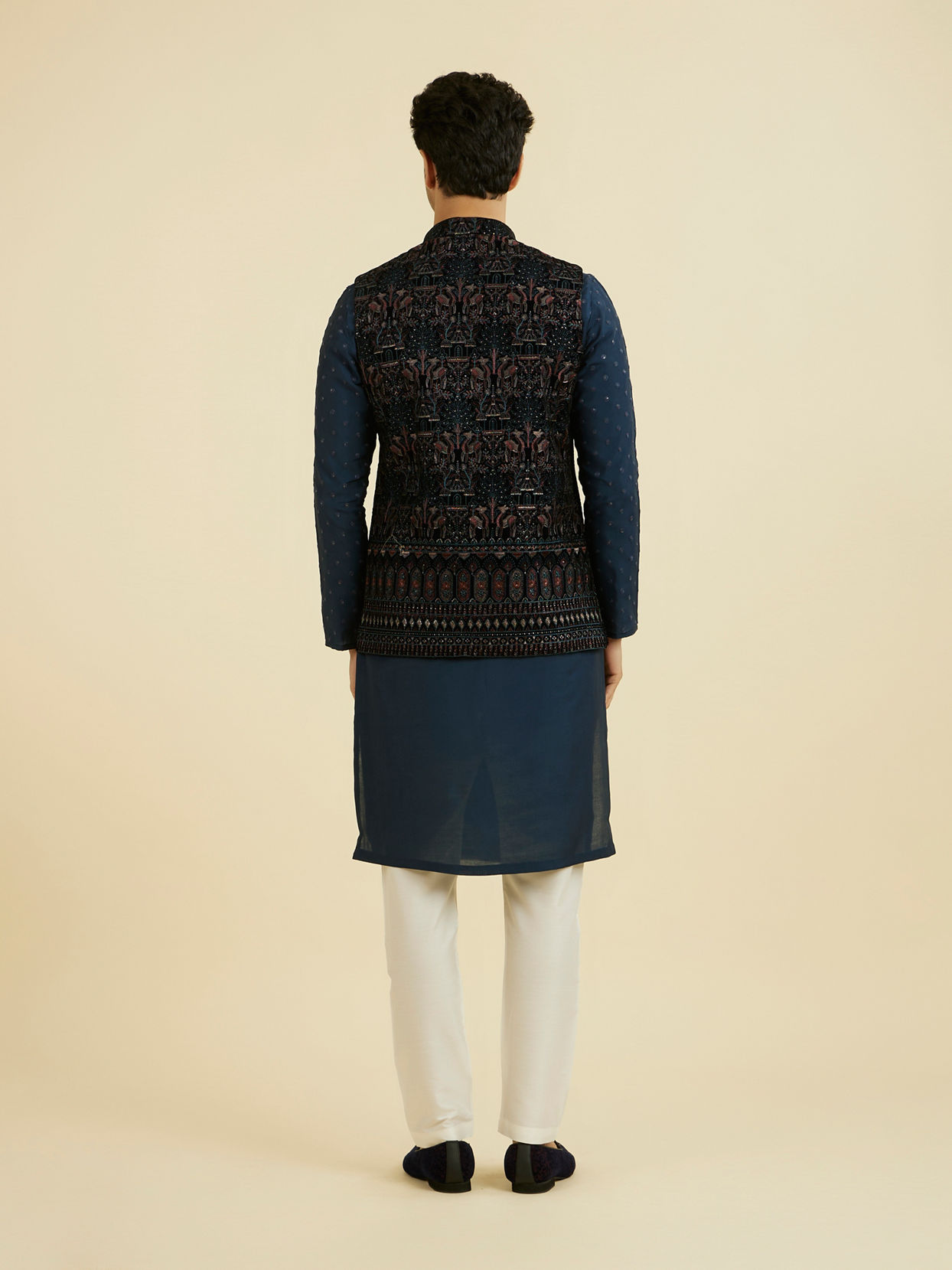 Manyavar Men Teal Velvet Nehru Jacket